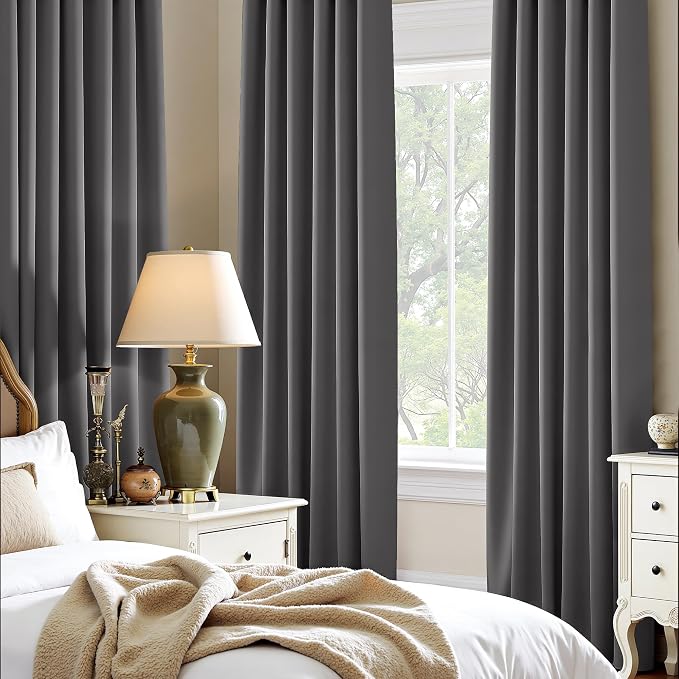 PONY DANCE Blackout Curtains 80 inches Long 2 Panels Set for Bedroom, Thermal Insulating Privacy Curtains & Drapes for Doorway Temporary Door Alternative Accordion Door, W 42 x L 80, Gray