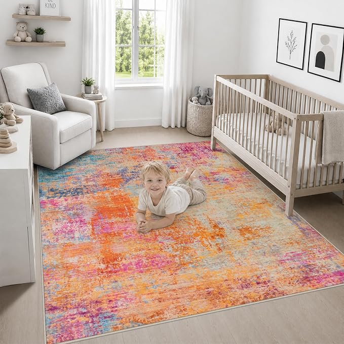 Area Rug Living Room: 4x4 Modern Washable Soft Carpet Galaxy Haze | For Bedroom Dining Room Farmhouse Nursery Hallway Office,Modern Abstract,Machine washable,Non-Slip,Stain Resistant,Indoor