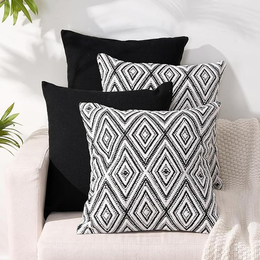 HPUK Throw Pillow Covers 18x18, 4 Pack, Black Textured Couch Pillow Covers | Polyester fabric, patterned and solid designs, hidden zippers, machine washable, for sofas and beds, inserts not included