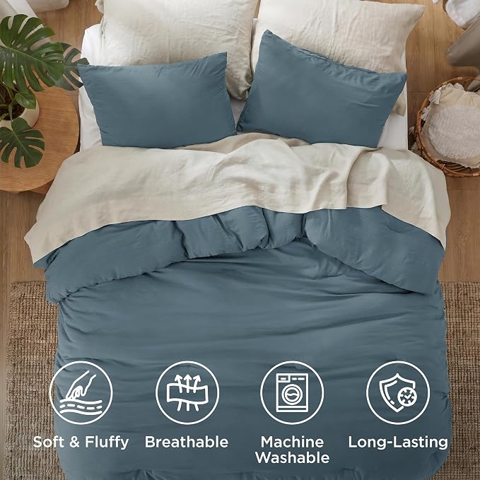 Bedsure Full Comforter Set, Slate Blue Soft Prewashed Bedding for All Seasons, 3 Pieces GentleSoft Bed Set, 1 Lightweight Comforter (82"x86") and 2 Pillowcases (20"x26")