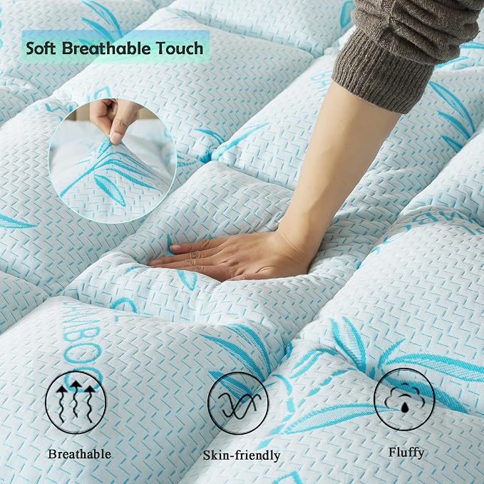WhatsBedding 5 Inch Twin Mattress Topper Breathable Bamboo Viscose Air Layer,Memory Foam Mattress Topper Twin Size Blue.