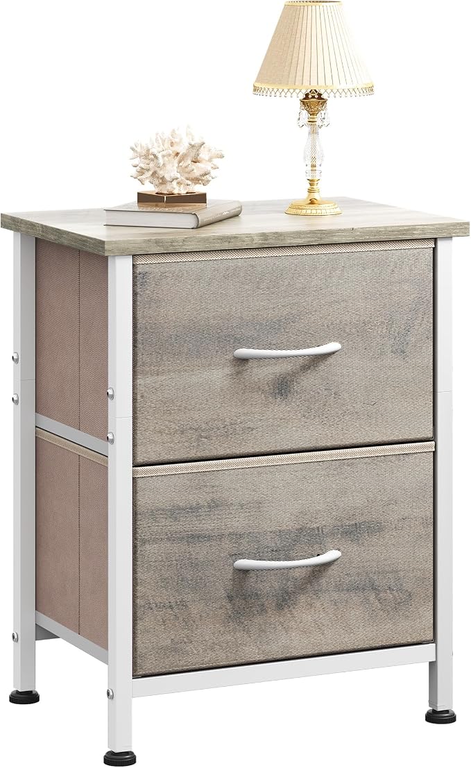 WLIVE Nightstand, 2 Drawer Dresser for Bedroom, Small Dresser with 2 Drawers, Bedside Furniture, Night Stand, End Table with Fabric Bins for Bedroom, Closet, College Dorm, Greige Oak | End Table with Fabric Bins for Bedroom, Sturdy Metal Frame & Adjust...