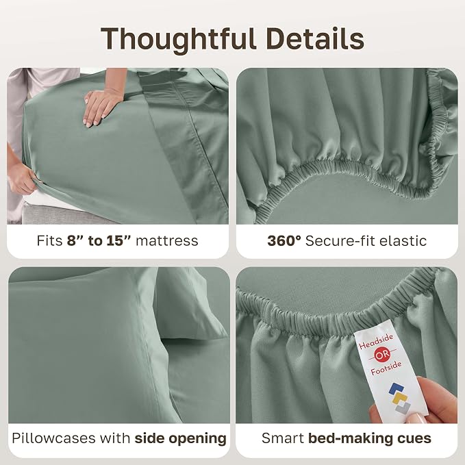 California Design Den 600 Thread Count Split King Bed Sheets, 5 Pcs | 100% Cotton Sateen, Good Housekeeping Seal, Split King Sheets Sets for Adjustable Bed with 2 Separate Twin-XL Mattresses