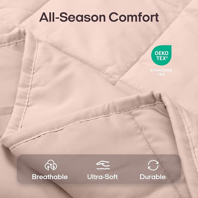 ZonLi Weighted Blanket for Adults (60"x80", 15lbs, Light Pink) | Queen Size High Breathability Cooling Heavy Blanket, Soft Material with Premium Glass Beads, All-Season, Easy Care