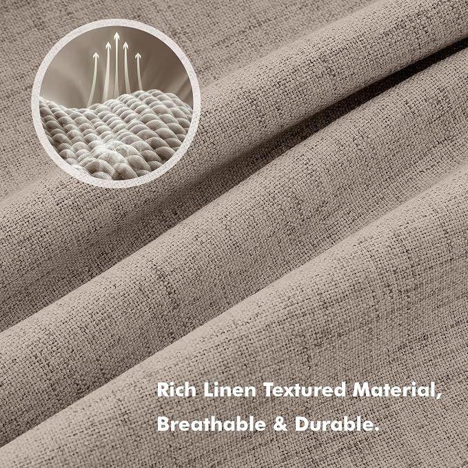 MIULEE 100% Blackout Linen Burlap Curtains for Bedroom 42 x 90 Inch 2 Panel | Thermal Insulated, Room Darkening Drapes for Living Room, Back Tab Rod Pocket Pinch Pleated, Taupe Brown Solid Luxury Decor
