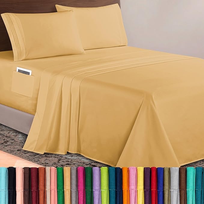 Elegant Comfort Luxurious 1500 Premium Hotel Quality Microfiber 4-Piece Sheet Set, 18-24 Inches Deep - Extra Deep Pocket Sheets - Ultra Soft 4PC Deep Pocket Sheets, Twin/Twin XL, Camel-Gold