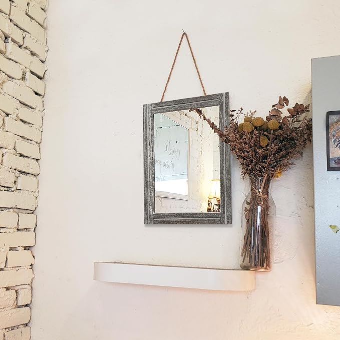 AAZZKANG Mirrors for Wall Rustic Wooden Framed Rectangular 16"x12" | Decorative Hanging Mirrors for Bedroom Bathroom Living Room Entryway Small