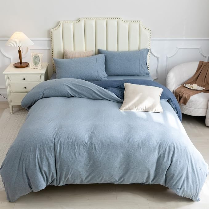 PURE ERA Jersey Knit Duvet Cover Set 100% T-Shirt Cotton Super Soft Comfy 3pc Bedding Set with Zipper Closure (Solid Navy/Blueish Grey, King) | 100% Cotton, 3 Piece Set, T Shirt Soft, Breathable, Envelope Closure Pillowcases, Hidden Zipper, 8 Ties, No ...
