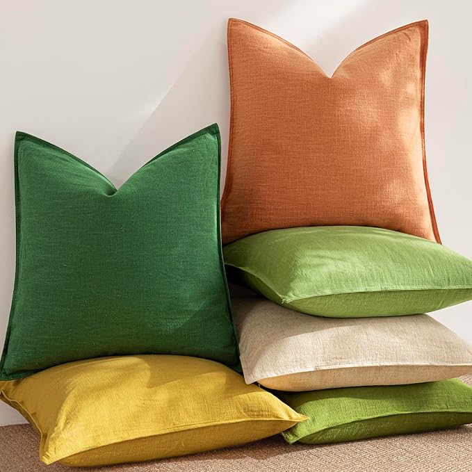 Foindtower Linen Solid Decorative Throw Pillow Covers 18x18 Dusty Orange | Pack of 2 Boho Farmhouse Neutral Pillowcase,Soft Euro Accent Cushion Covers,Home Decor for Bed Couch Sofa Bedroom Living Room