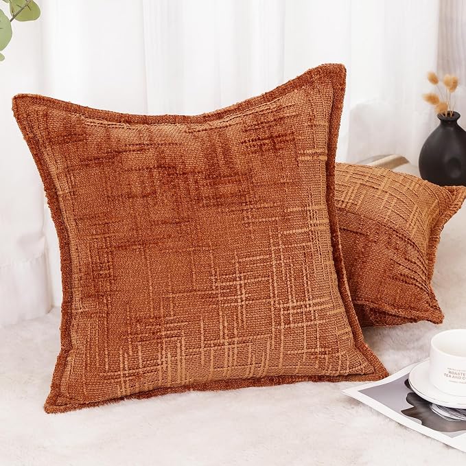 HPUK Chenille Throw Pillow Covers 18x18 Inch, Soft Woven Texture, Set of 2 | Plush woven texture, invisible zipper, couch sofa bed bedroom living room decor, square cushion covers, inserts not included