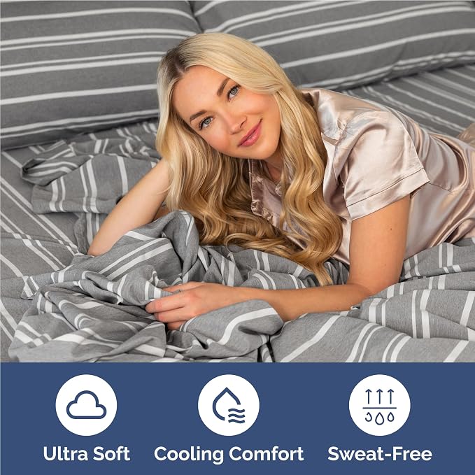 Full Size 4 Piece Sheet Set - Breathable & Cooling Sheets - Grey Stripes | Hotel Luxury Bed Sheets for Women & Men, Deep Pockets, Easy-Fit, Extra Soft and Wrinkle Free Sheets, Oeko-Tex Bed Sheet Set