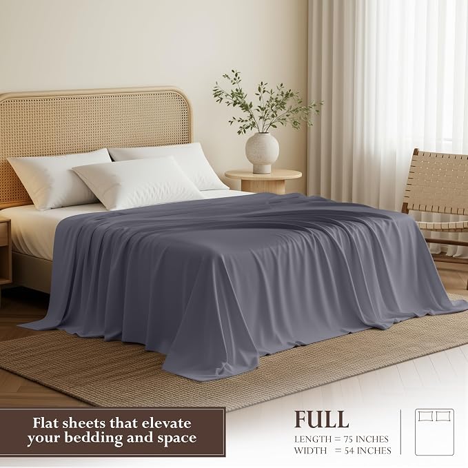 Full Size Flat Sheet Only, Ultra Soft & Breathable Hotel Sheets, Grey | Hotel Bedding, Cooling Comfort, Smooth Feel, Wrinkle & Fade Resistant, Easy Care, Long-Lasting, Machine Washable, OEKO-TEX