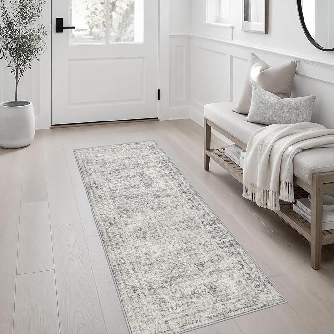2x5 Washable Runner Rug：Modern Abstract Soft Carpet Black Grey | For Hallway, Bedroom, Kitchen, Laundry, Bathroom,Door Mat,Modern Abstract,Machine washable,Non-Slip,Stain Resistant,Indoor