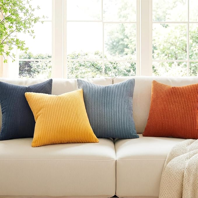 Topfinel 22x22 New Blue and Orange Boho Farmhouse Couch Throw Pillows Decorative Velvet Pillow Covers for Bed Pack of 4 Accent Modern Pillowcase Sofa Livingroom Home Decor