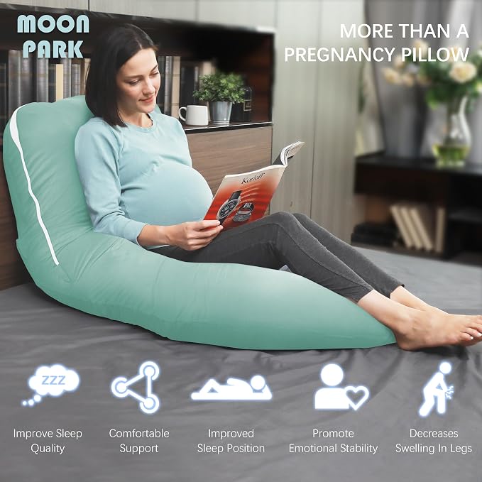 MOON PARK Pregnancy Pillows for Sleeping - U Shaped Full Body Maternity Pillow with Removable Cover - Support for Back, Legs, Belly, Hips - 57 Inch - Turqouise - Cooling Cover