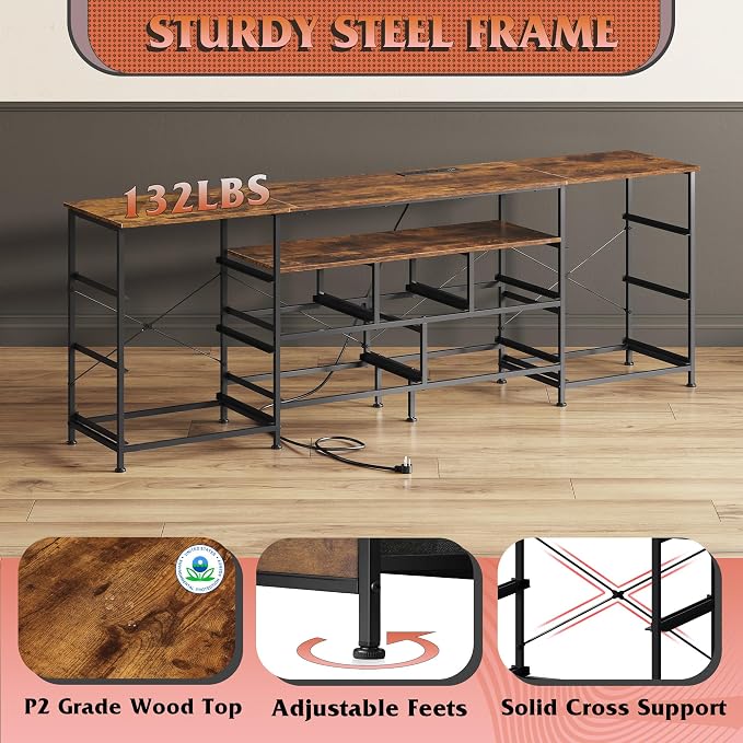 WLIVE Dresser TV Stand for 85 Inch TV, 11 Drawer LED Dresser, Rustic Brown | Fits TVs up to 85 inch, 11 fabric drawers, Built-in power outlet, Chest of drawers, Living room or bedroom