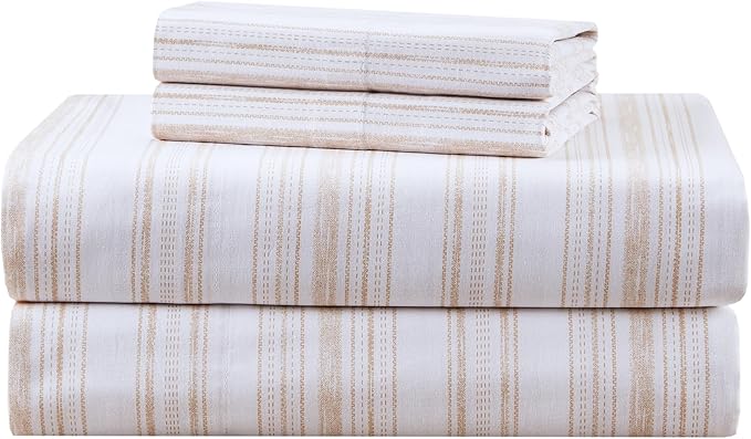 Comfort Spaces 100% Cotton Percale Sheets Twin Size 3 Pcs, Good Vibes Taupe | Crisp, Cool & Breathable Bed Sheets, 12" Deep Pocket Fits Up to 14" Mattress, Lightweight, All Season Cozy, with Pillow Case