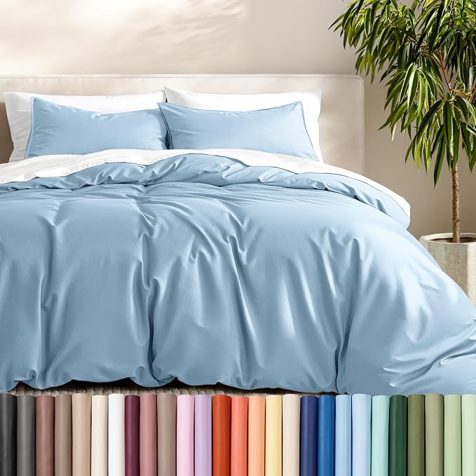 Bare Home Duvet Cover Set 1800 Ultra-Soft (Queen, Light Blue) | Lightweight, Cooling, Breathable, Premium 1800 Ultra-Soft, All-Season