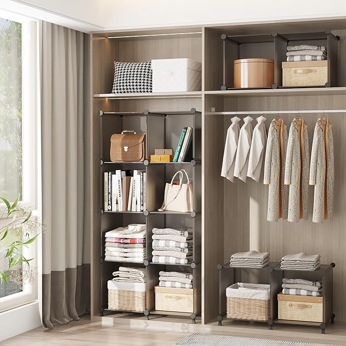 AWTATOS Cube Storage Organizer, Closet Organizers, 6 Cube Shelf, Grey | Portable Closet Storage Shelves, DIY Stackable Storage Cubes Bookshelf, Plastic Clothes Organizer Shelving for Bedroom, Home