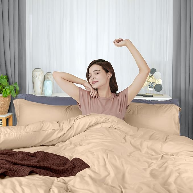 Duvet Cover Twin/Twin XL, 3 PC Cotton Like Polyester, Zipper Closure, Beige | Extra Soft and Breathable, Wrinkle & Fade Resistant, Includes Duvet Cover and 1 Pillow Sham, Comforter Not Included, OekoTex