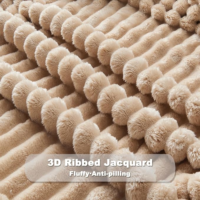 NEWCOSPLAY Fleece Ribbed Cozy Throw Blanket for Couch, Brown, 50"x60" | Premium Silky Flannel Blanket, Soft Lightweight Fluffy Throw Blanket for Bed Sofa Decor, Gift for All Season Use