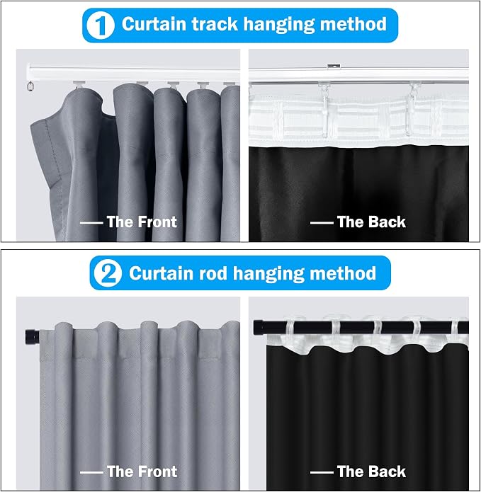 MaKefeile Room Divider Curtains Total Blackout Privacy Curtain Panel Room Thermal Insulated Noise Reduction Curtains for Bedroom Window Living Room Ceiling Track Curtain W 8.3 ft × H 9 ft Grey