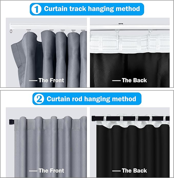 MaKefeile Room Divider Curtains Total Blackout Privacy Curtain Panel Room Thermal Insulated Noise Reduction Curtains for Bedroom Window Living Room Ceiling Track Curtain W 10 ft × H 9 ft Grey