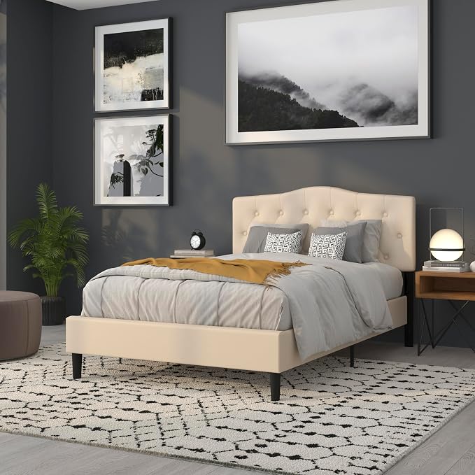 Flash Furniture Full Tufted Fabric Headboard, Beige | Adjustable Height, Easy Install, Bedroom Decor