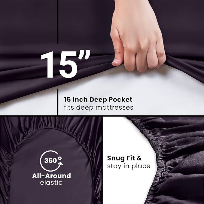 King Fitted Sheet, Ultra Soft Fits Up to 16 Inch Deep Pocket, Purple | Hotel Comfort, Cooling & Breathable Cotton like Polyester, Easy Fit, Wrinkle & Fade Resistant, Snug Fit, Easy Care, Oeko-Tex