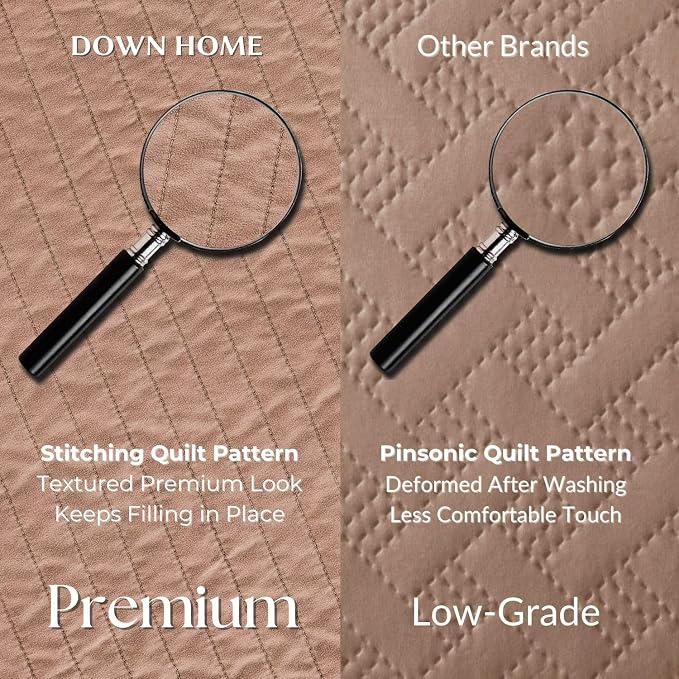 DOWN HOME King Quilt Bedding Set with Shams, Vintage Washed Quilted Blanket Thin Comforter Lightweight Bedspread Coverlet Bed Cover, Brushed Microfiber Stripe Stitching, Washed Terra, 104"x90"