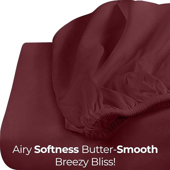 Queen Fitted Sheet, Ultra Soft Fits Up to 16 Inch Deep Pocket, Burgundy | Hotel Comfort, Cooling & Breathable Cotton like Polyester, Easy Fit, Wrinkle & Fade Resistant, Snug Fit, Easy Care, Oeko-Tex