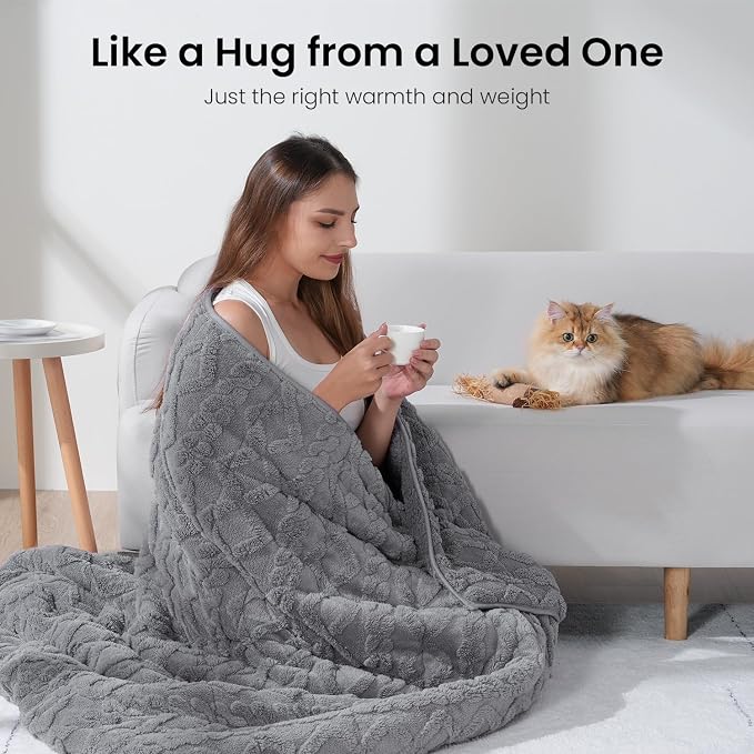Drewin Weighted Blanket Queen Size 12lbs for Adults,Grey,60 x 80 inches | Great for Sleep Natural and Relaxing，Soft Jacquard Sherpa with Glass Beads，Cozy Heavy Throw Blankets，Machine Washable