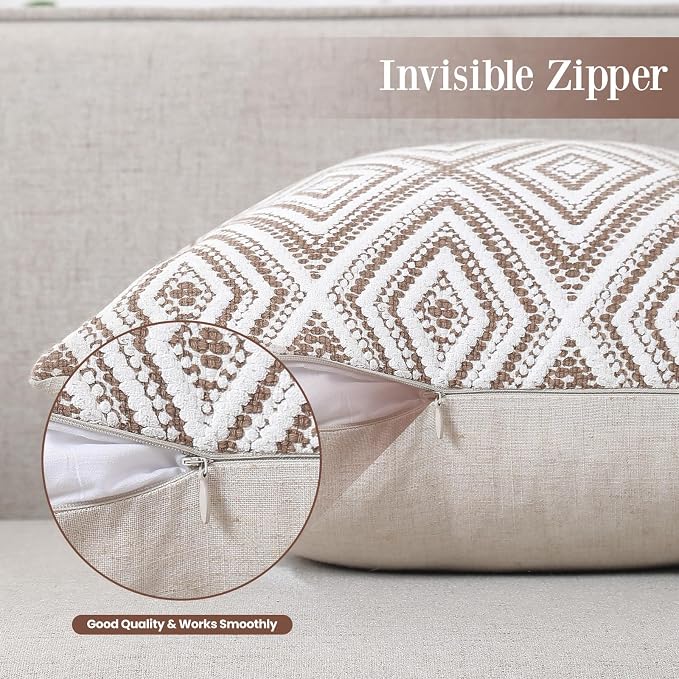 HPUK Throw Pillow Covers 20x20, Set of 4, Light Brown Couch Pillow Covers | Polyester fabric, patterned and solid designs, hidden zippers, machine washable, for sofas and beds, inserts not included