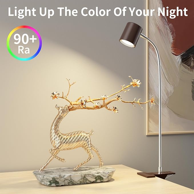 Dott Arts Desk Lamp,USB Clip On Light with 3 Color Modes,LED Reading Lamp | 360° Gooseneck Book Light,Eye-Care Reading Light for Home Office,10 Brightness Headboards Brown