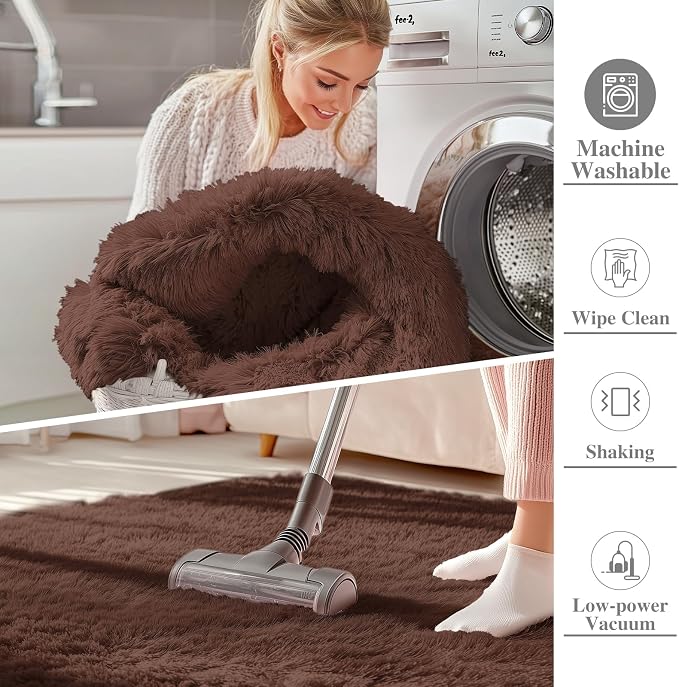 OLANLY 3x6 Machine Washable Runner Rugs for Hallway, Soft Fluffy Shaggy Bedside Rugs for Bedroom, Living Room, Indoor Floor Carpet for Kids Girls and Boys, Nursery Rooms, Home Decor Aesthetic, Coffee