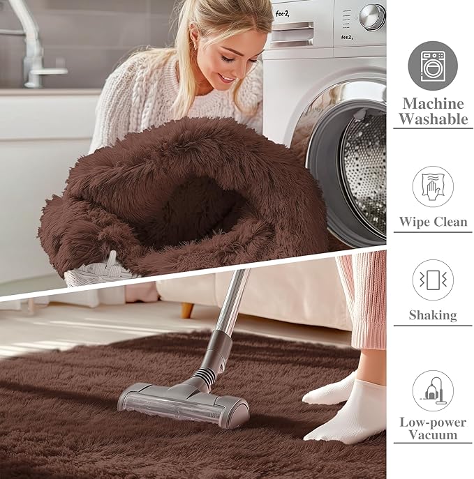 OLANLY 4x5 Machine Washable Accent Rug, Soft Fluffy Shaggy Area Rug for Bedroom, Living Room, Indoor Floor Carpet for Kids, Nursery, Home Decor, Coffee