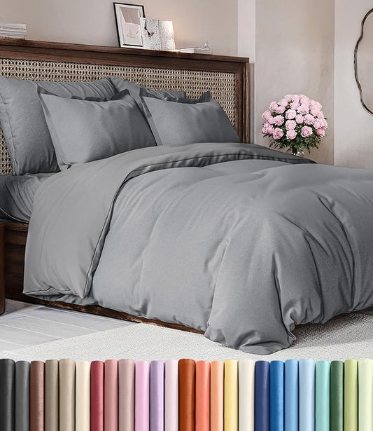 Duvet Cover King Size - 3 Piece with Zipper Closure - Heathered Grey | Extra Soft, Breathable, King Duvet Cover 104" x 90" with 2 Pillow Shams, Zipper Closures & Ties, Women, Men, Kids & Teens