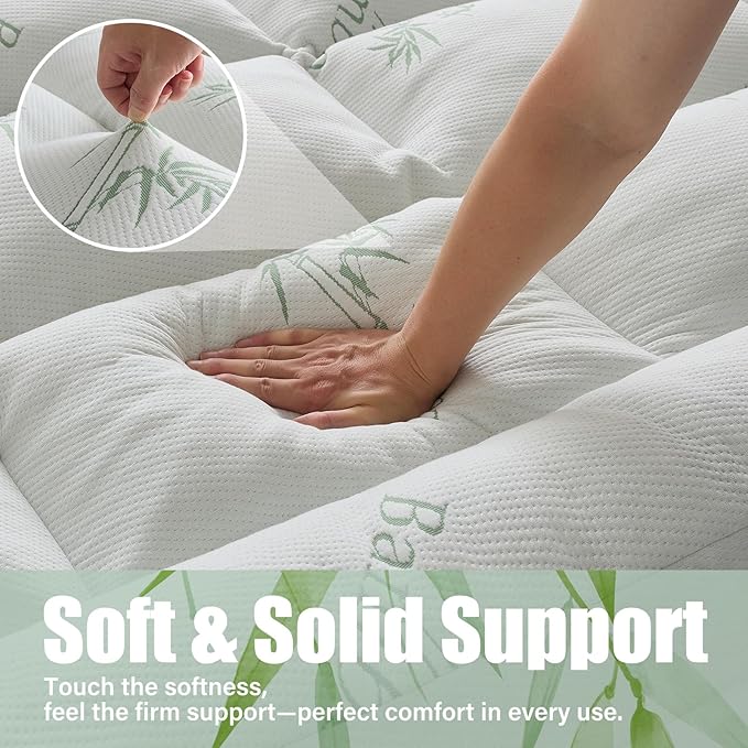 WhatsBedding 5 Inch Memory Foam Mattress Topper Queen Size for Back Pain, Cooling Bamboo Viscose Air Layer, Supportive Pillow Top Mattress Topper