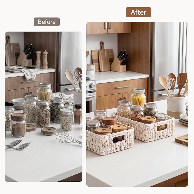StorageWorks Wicker Baskets for Storage, White Wicker Baskets, 2-Pack | Water Hyacinth Wicker Storage Baskets for Organizing, Wicker Storage Baskets for Shelves, White Baskets, 11¼" x 7½" x 3½"