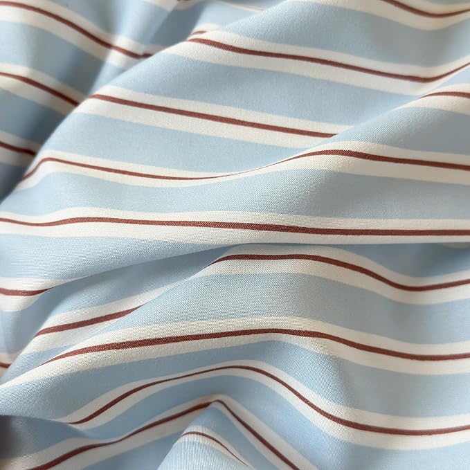 mixinni Vintage Striped Twin XL Duvet Cover Set, Washed Microfiber Coastal Bedding, Light Blue Brown Vertical Stripe Comforter Cover with Zipper & Corner Ties, (1 Duvet Cover + 2 Pillowcases)