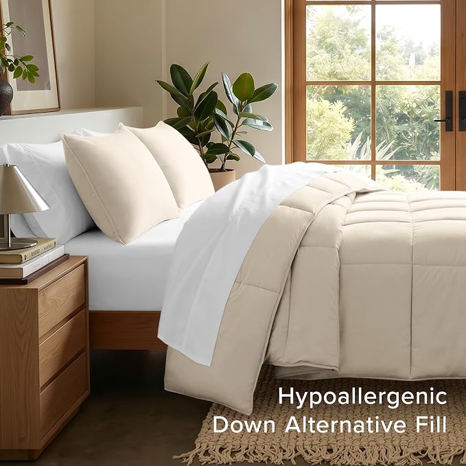 Bare Home Comforter Set - 1800 Ultra Soft (Oversized King, Sand) | All-Season, Breathable, Hypoallergenic, Premium 1800, Warm, Cozy