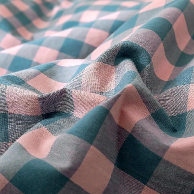 mixinni Plaid Duvet Cover Set Twin Purple - Soft Washed Cotton Modern Geometric Bedding Set with 2 Pillowcases, Pink Blue Gingham Grid Twin Duvet Cover for Men & Women, Soft & Lightweight