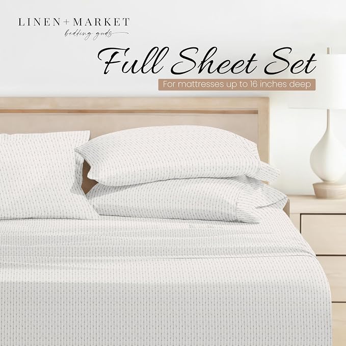 Linen Market Double-Brushed Patterned Microfiber Full Sheet Set 4 Piece – Oeko-TEX Certified Ultra Soft & Wrinkle-Free - 16" Deep Pocket Sheets - Easy Care Full Size - Beaded Arrows Light Gray
