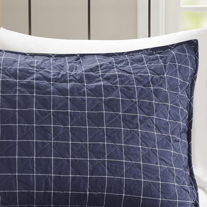 Madison Park Patchwork Farmhouse Green/Navy Queen Quilt Set, 3pc | Diamond Quilted, Reversible Coverlet Set, Plush Cotton Filled, Lightweight, Machine Washable, Easy Care, All-Season, Cozy