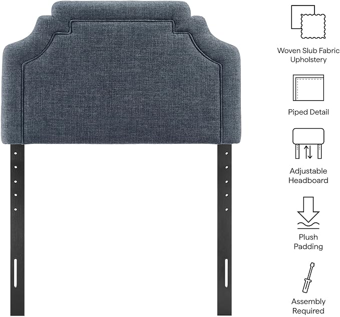 Modway Magnolia Twin Size Upholstered Fabric Headboard in Slate Blue - Padded Cushioned Headboard with Woven Heathered Upholstery and Adjustable Mounting Positions