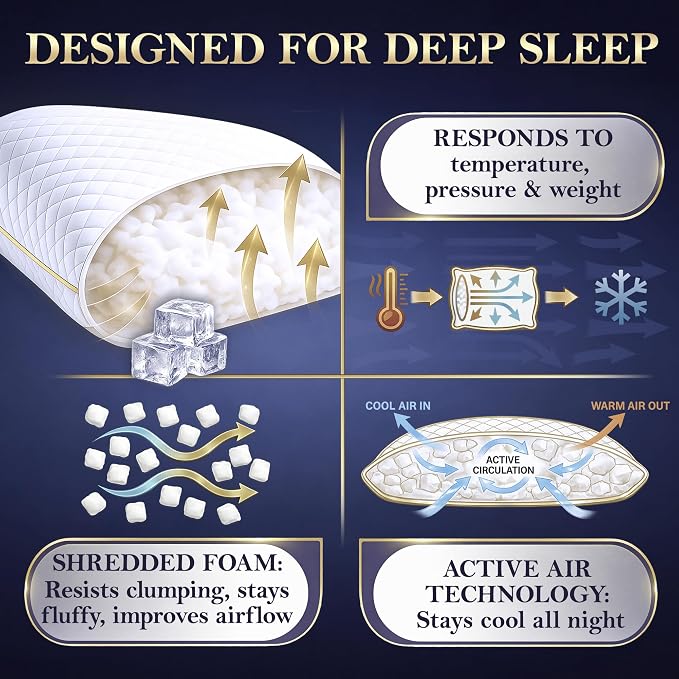 Royal Therapy Queen Size Set of 2-Shredded Memory Foam Pillow–Adjustable Memory Foam Pillow for Sleeping, Firm Pillow for Neck & Shoulder Support, Breathable Bed Pillow for Back Stomach Side Sleepers