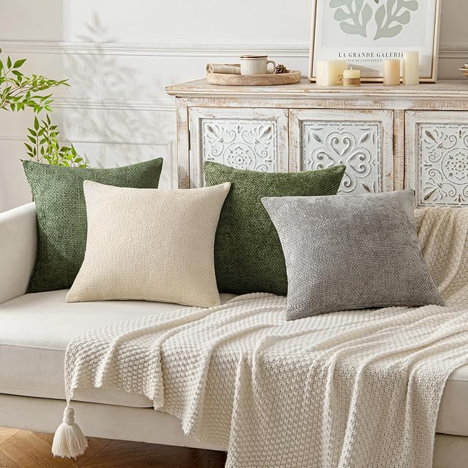 MIULEE Decorative Couch Throw Pillow Covers 20x20 Inch Olive 2 Pack | Modern Boho Accent, Soft Chenille Pillow Covers, Farmhouse Cushion Cases for Home Decor Bed Sofa Living Room