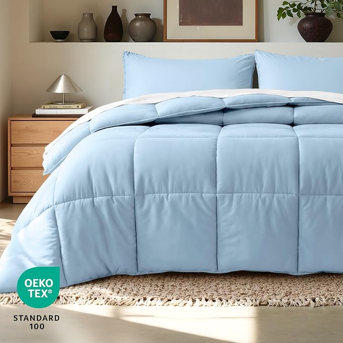 Bare Home Full Comforter Set - 1800 Ultra Soft (Full, Light Blue) | All-Season, Breathable, Hypoallergenic, Premium 1800, Warm, Cozy