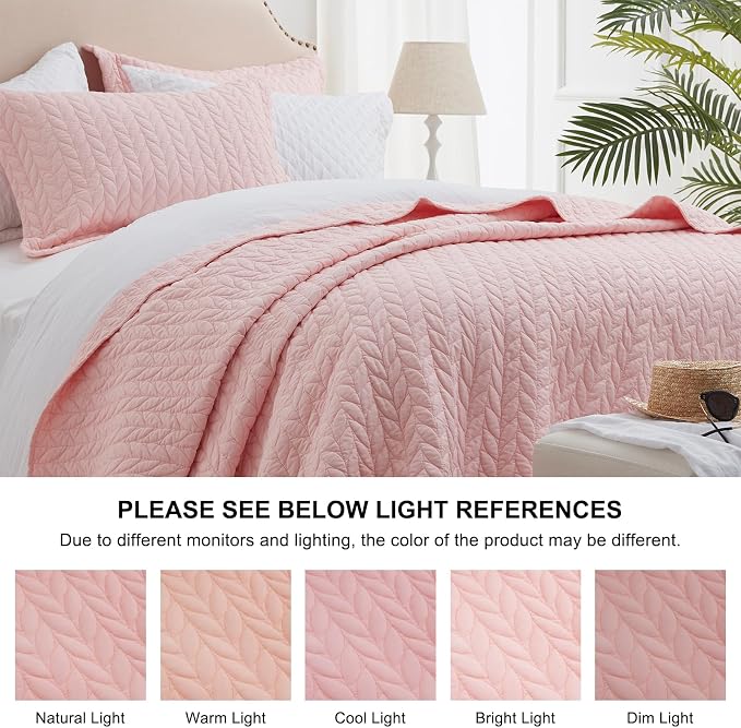SunStyle Home Queen Quilt Bedding Set, Lightweight Summer Bedspreads,Pink | Soft Coverlet With 2 Pillow Shams,Morden Style Quilts for All Season, Suitable for Bed,Couch,Bedroom,Guest Room,90"X96"