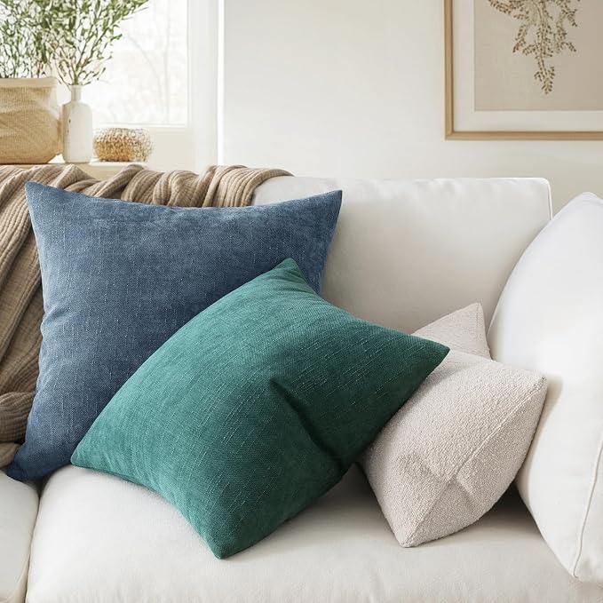 MIULEE Textured Chenille Throw Pillow Covers 18x18 Inch Smoke Blue | Pack of 2 Decorative Soft Throw Pillows, Solid Textured Cushion Covers, Modern Home Decor for Couch Sofa Bedroom Living Room